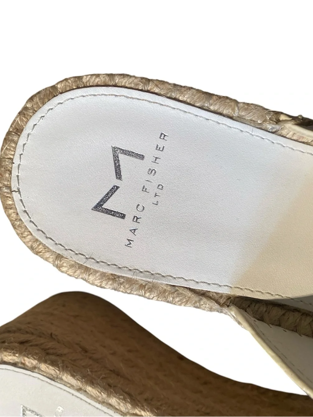 Marc Fisher White Leather Espadrille Wedge Slide 6